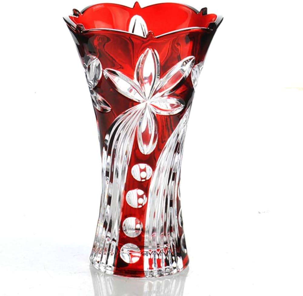 Elegant Red Cut Glass Vase – Crystal-Style Decorative Piece for Home Décor