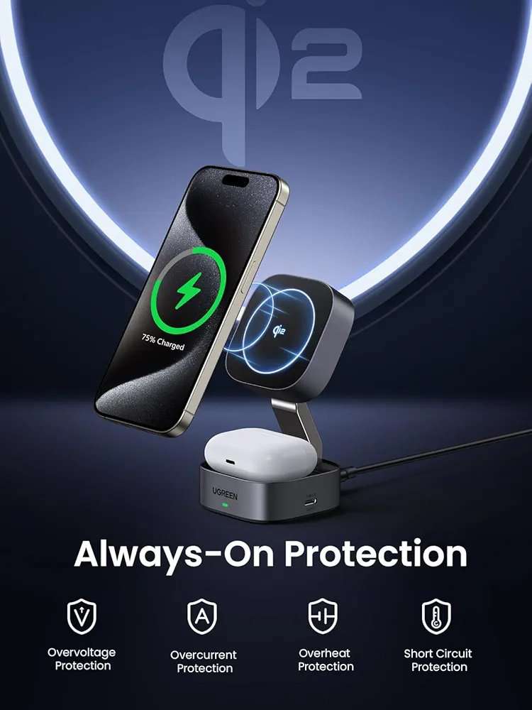 Ugreen 2 in 1 Qi2 Magnetic Foldable Fast Charging Station - 15W