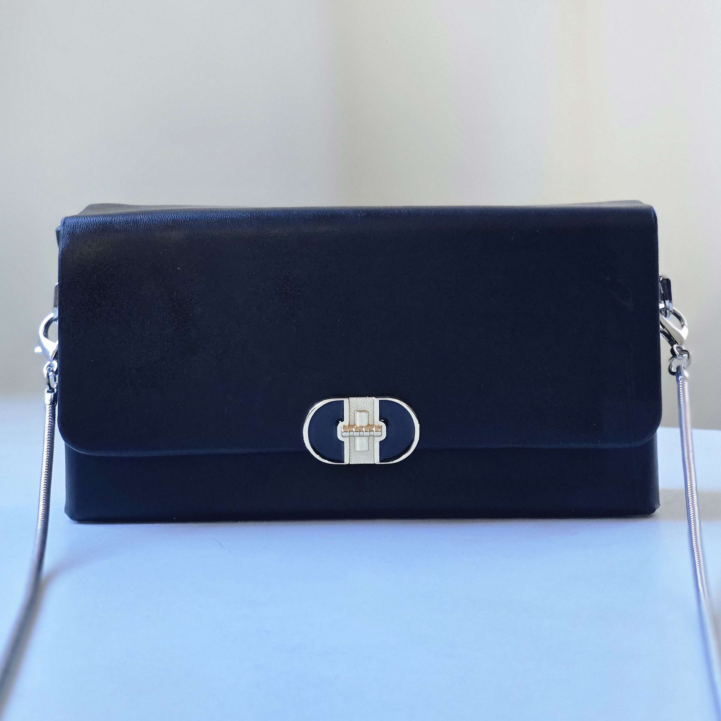 Sleek Black Rectangular Clutch