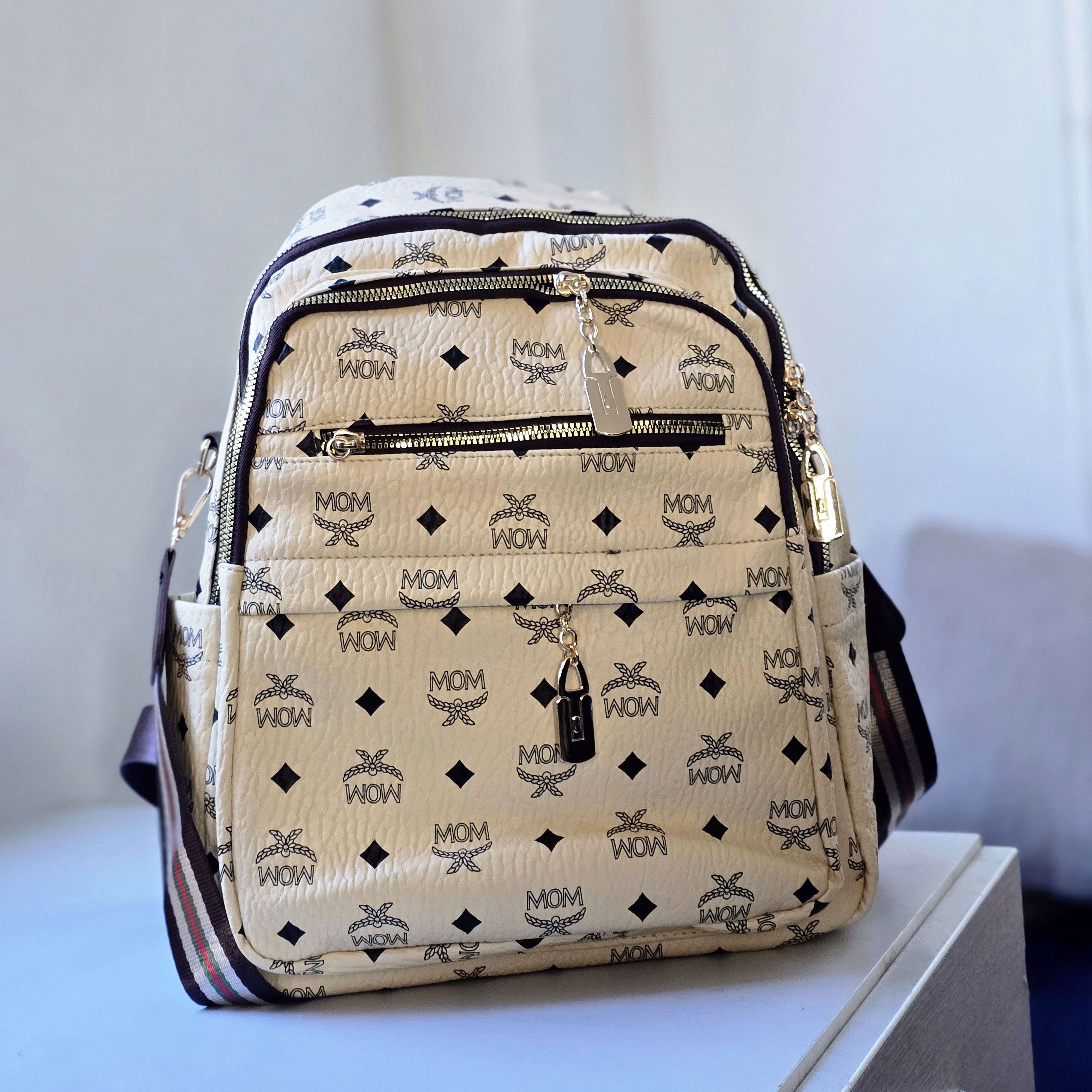 Trendy Cream Monogram Backpack