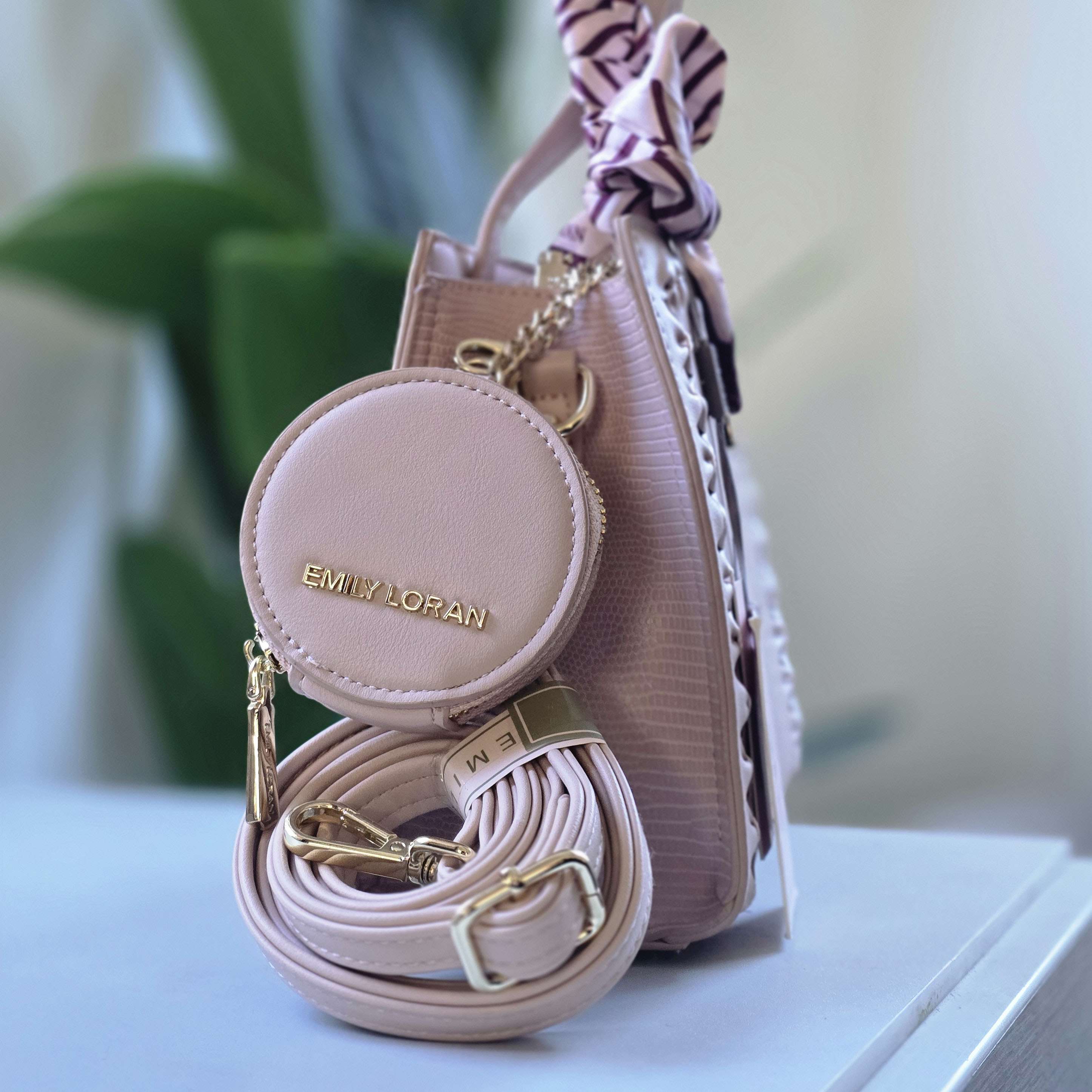 Blush Pink Mini Handbag with Decorative Scarf